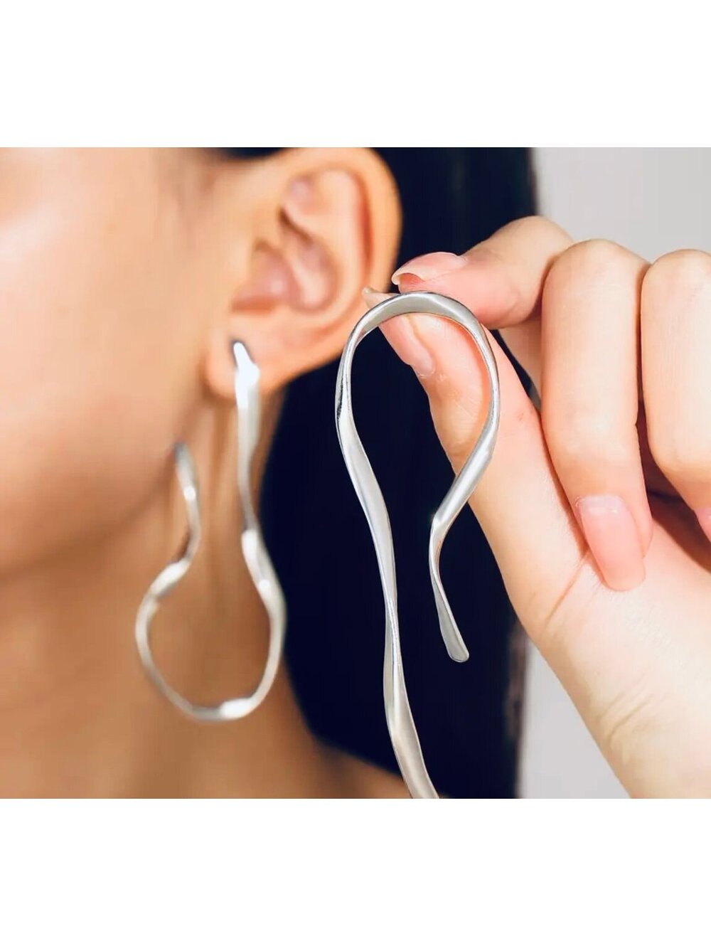 New - Simple Silver - Exagerated Asymmetrical Line Dangle Earrings